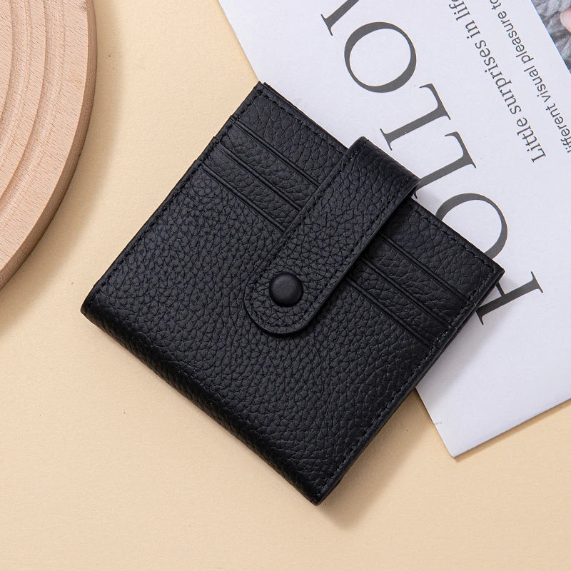 Genuine Leather Women's Mini Wallet — RFID Blocking Slim Two-Fold Purse