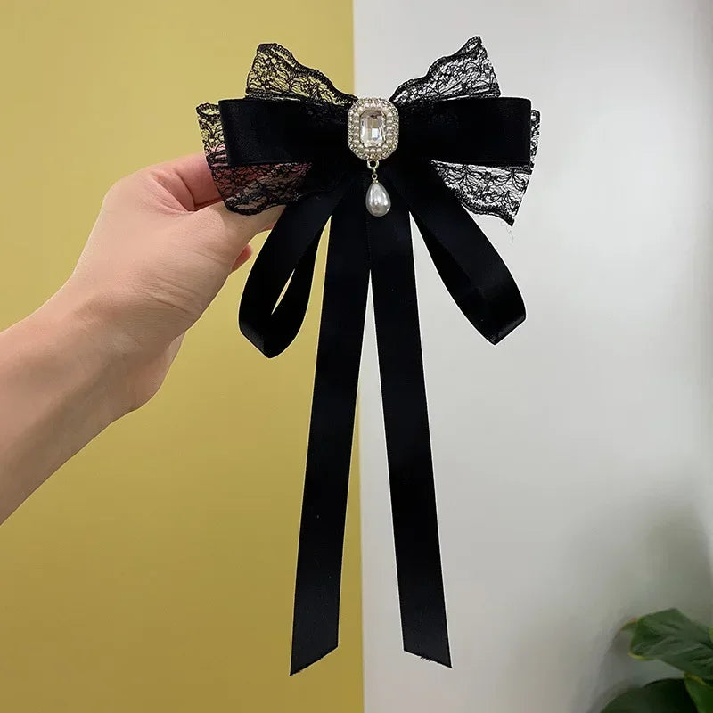i-Remiel Rhinestone Bowknot Brooch — Elegant Fabric Bow Tie Pin for Women