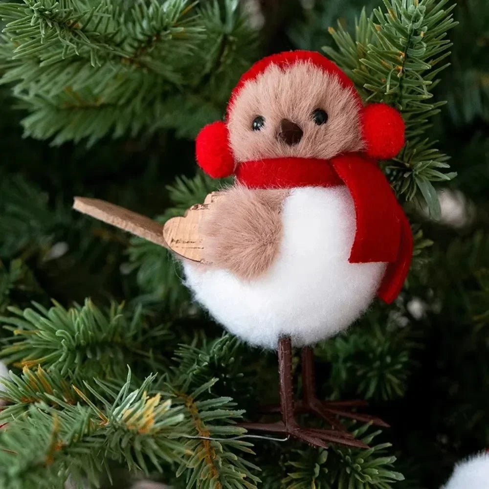 Festive Foam Bird Ornaments — Christmas Tree Pendants with Red Scarves