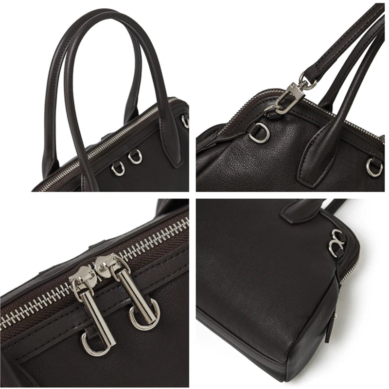 Burminsa Vintage Leather Boston Bag — Soft Cowhide Shoulder Purse