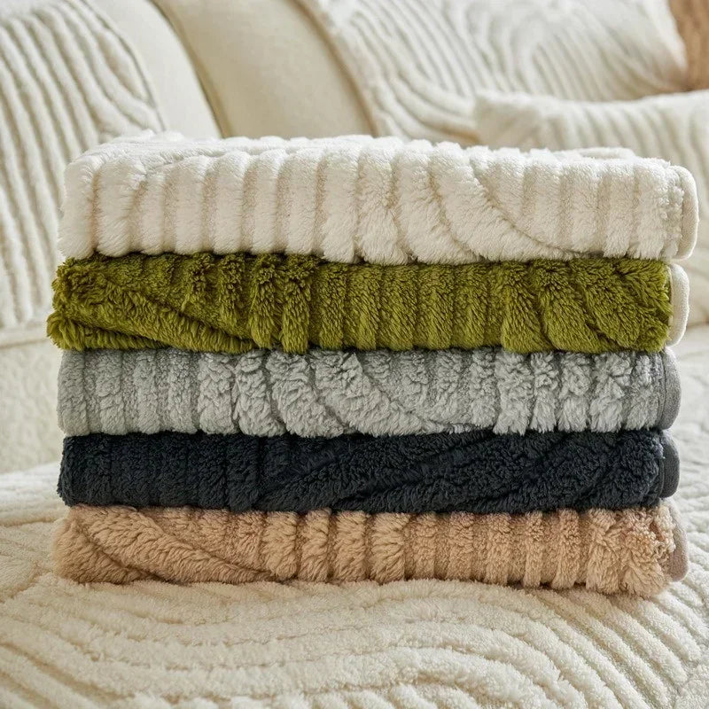 Plush Striped Sofa Cover — Non-Slip Thickened Furniture Protector