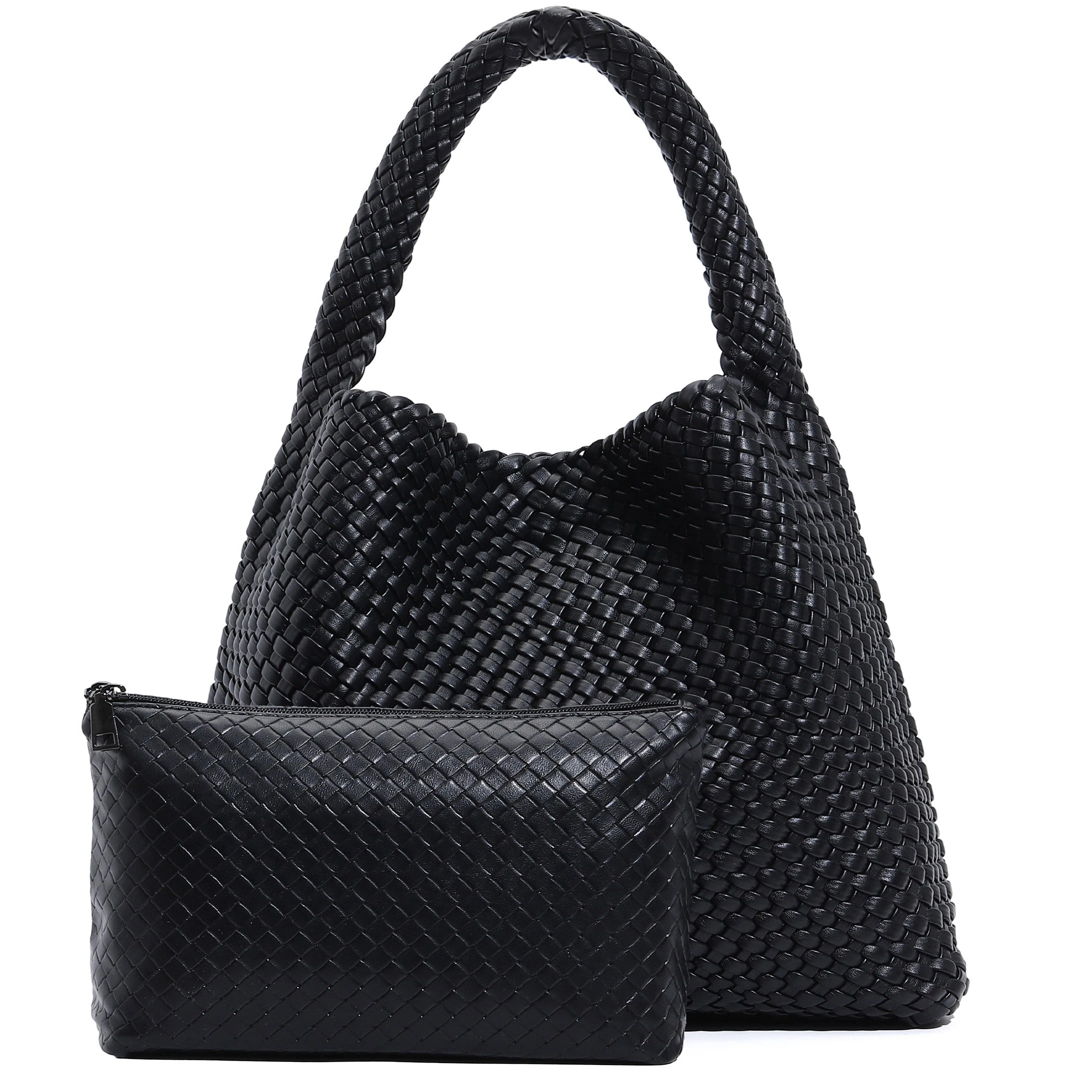 Handwoven Vegan Leather Tote Bag — Large Capacity Shoulder Bag with Clutch