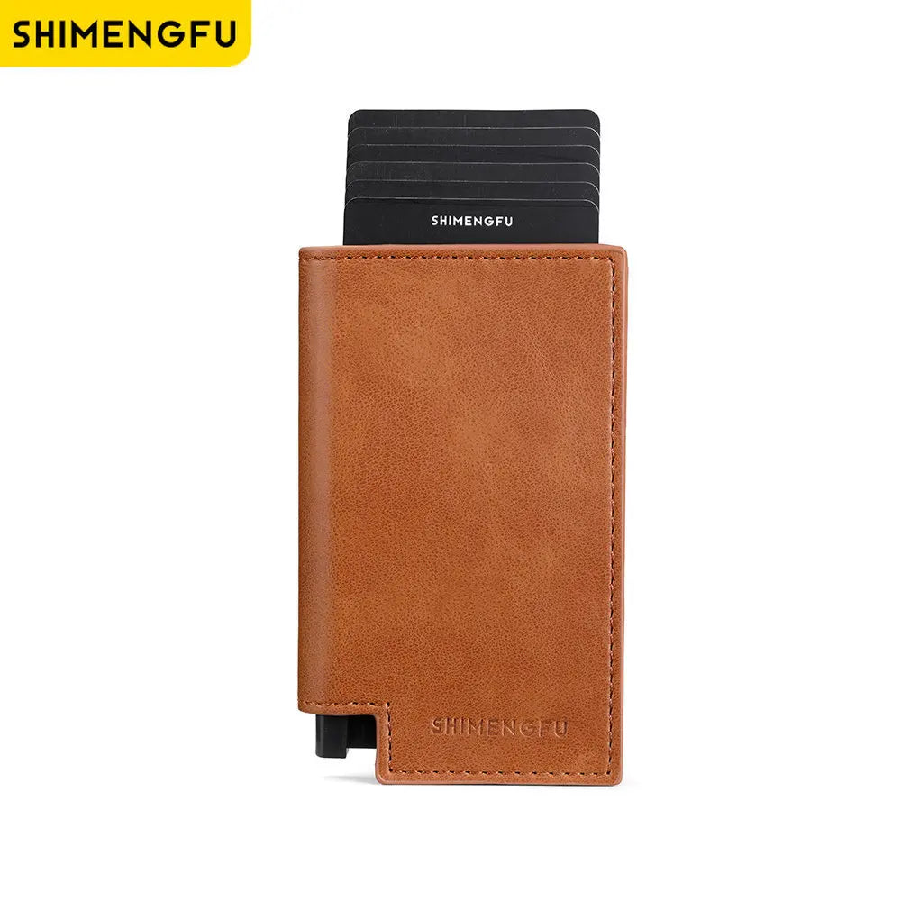 SHIMENGFU Slim RFID Card Holder — Minimalist Leather Wallet & Money Clip