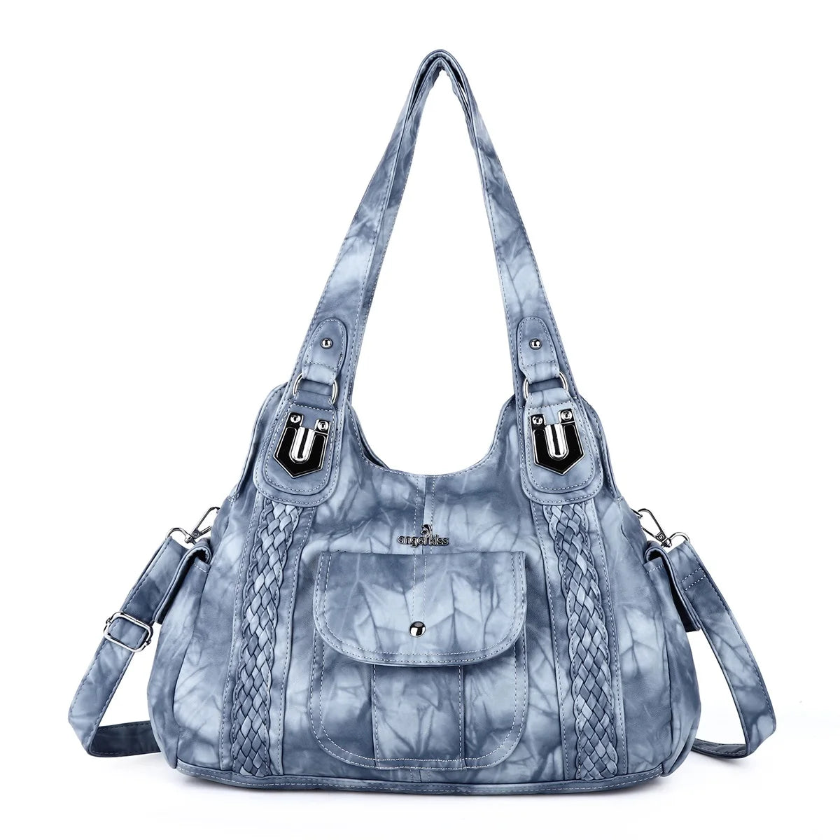 Venn Angel Women's Soft Washed Leather Hobo Bag — Multi-Pocket Shoulder Crossbody