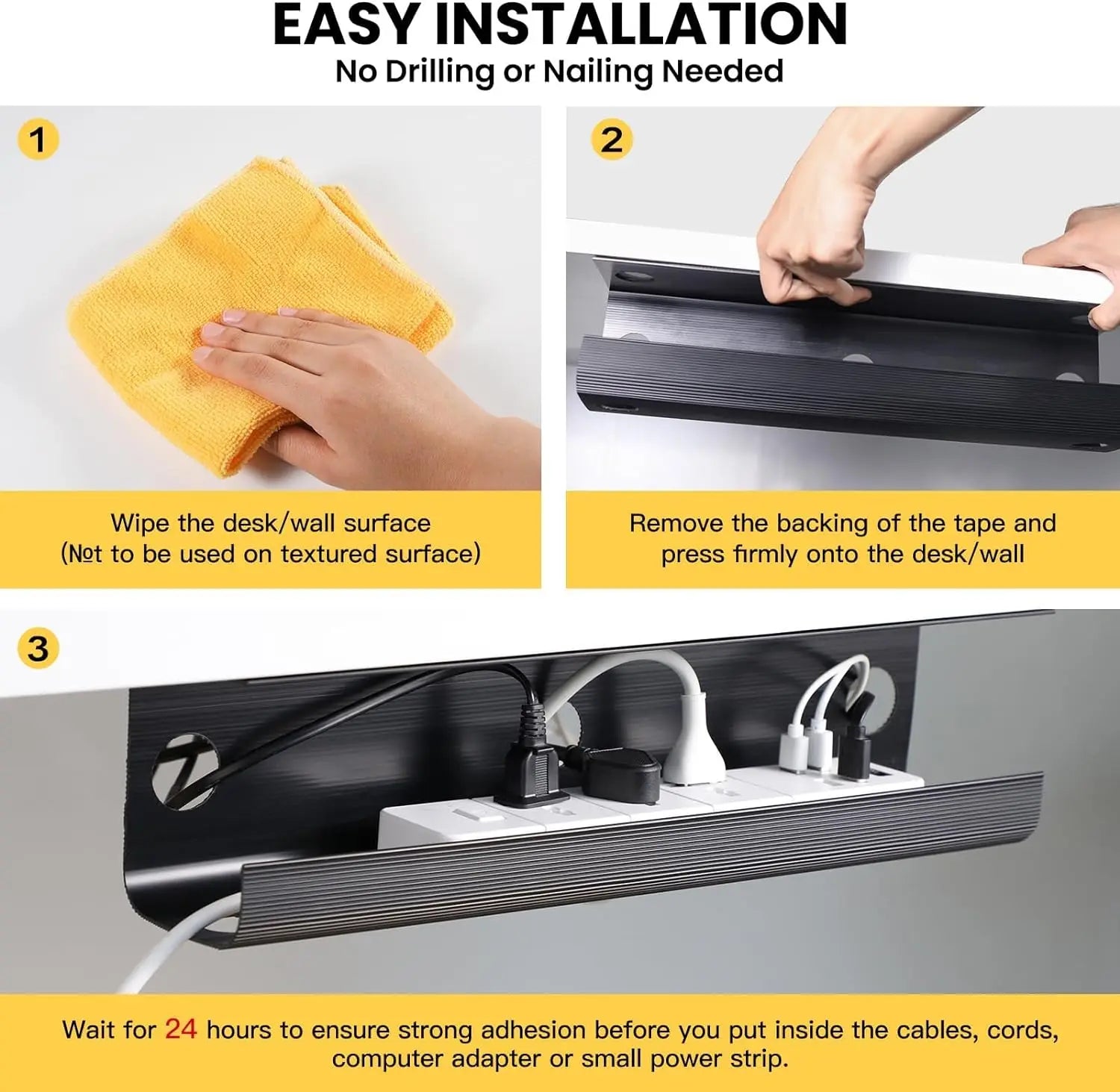 Large Capacity Cable Management Tray — Under Desk Organizer for Standing Desks