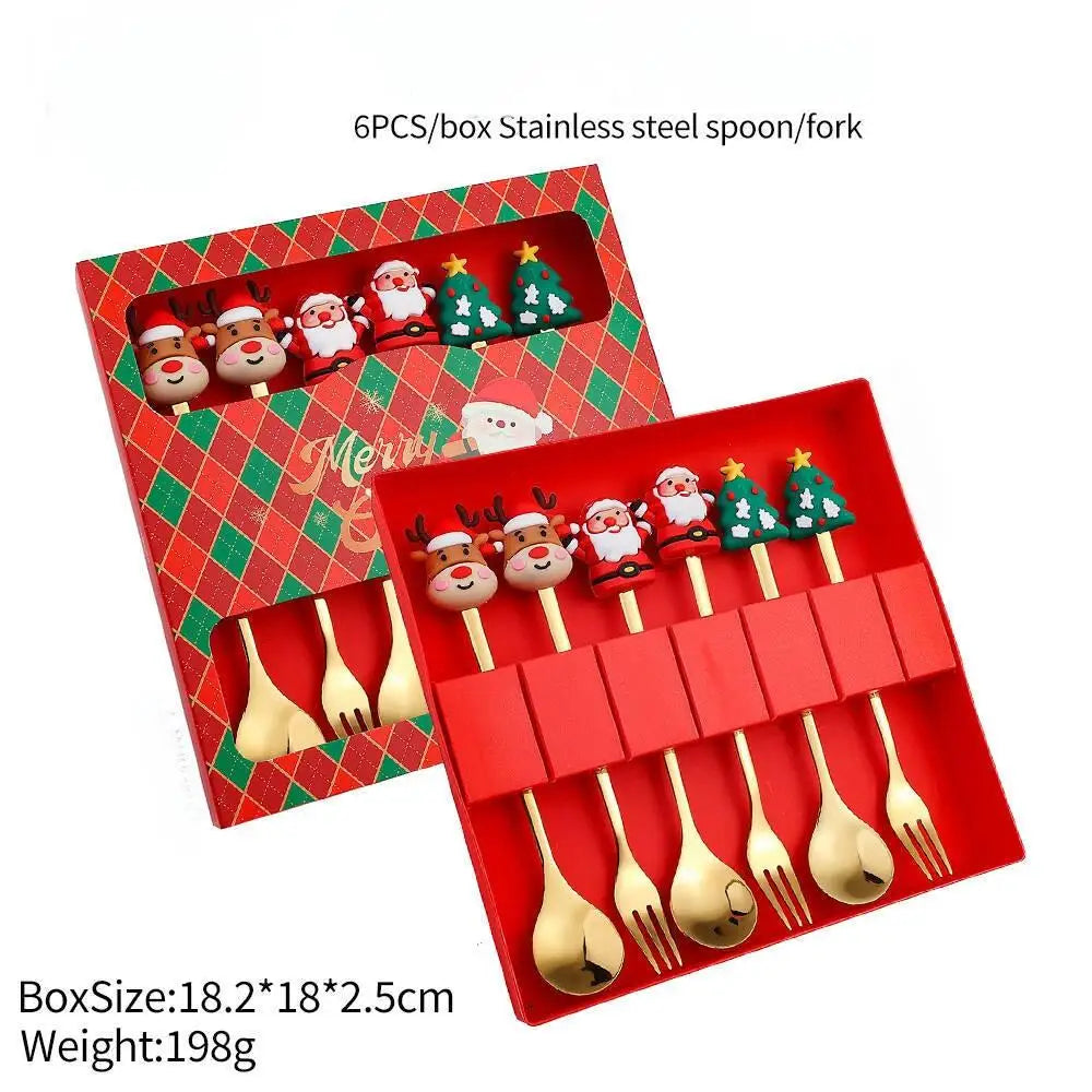 Christmas Themed Stainless Steel Cutlery Set — Decorative Santa Spoon and Fork