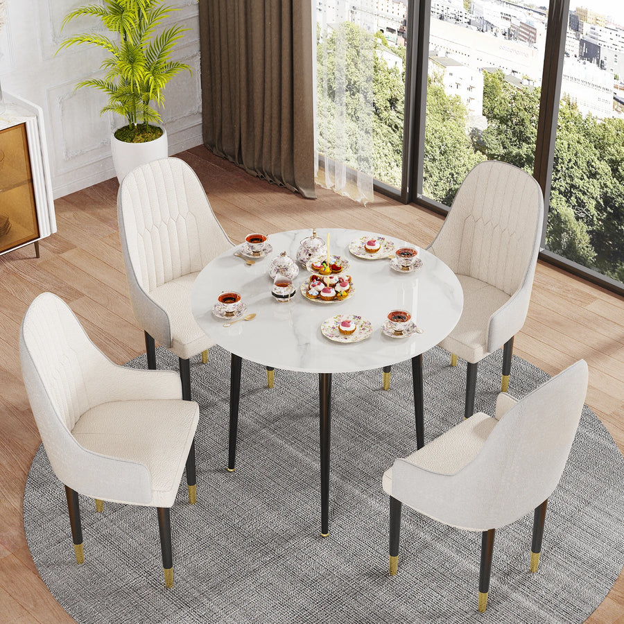 Round Sintered Stone Dining Table — Modern Marble Top with Metal Legs
