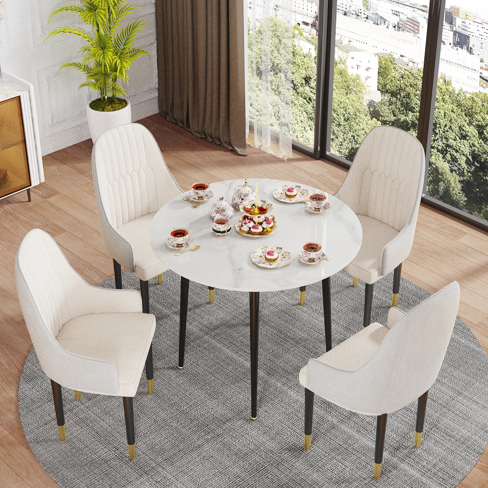 Round Sintered Stone Dining Table — Modern Marble Top with Metal Legs