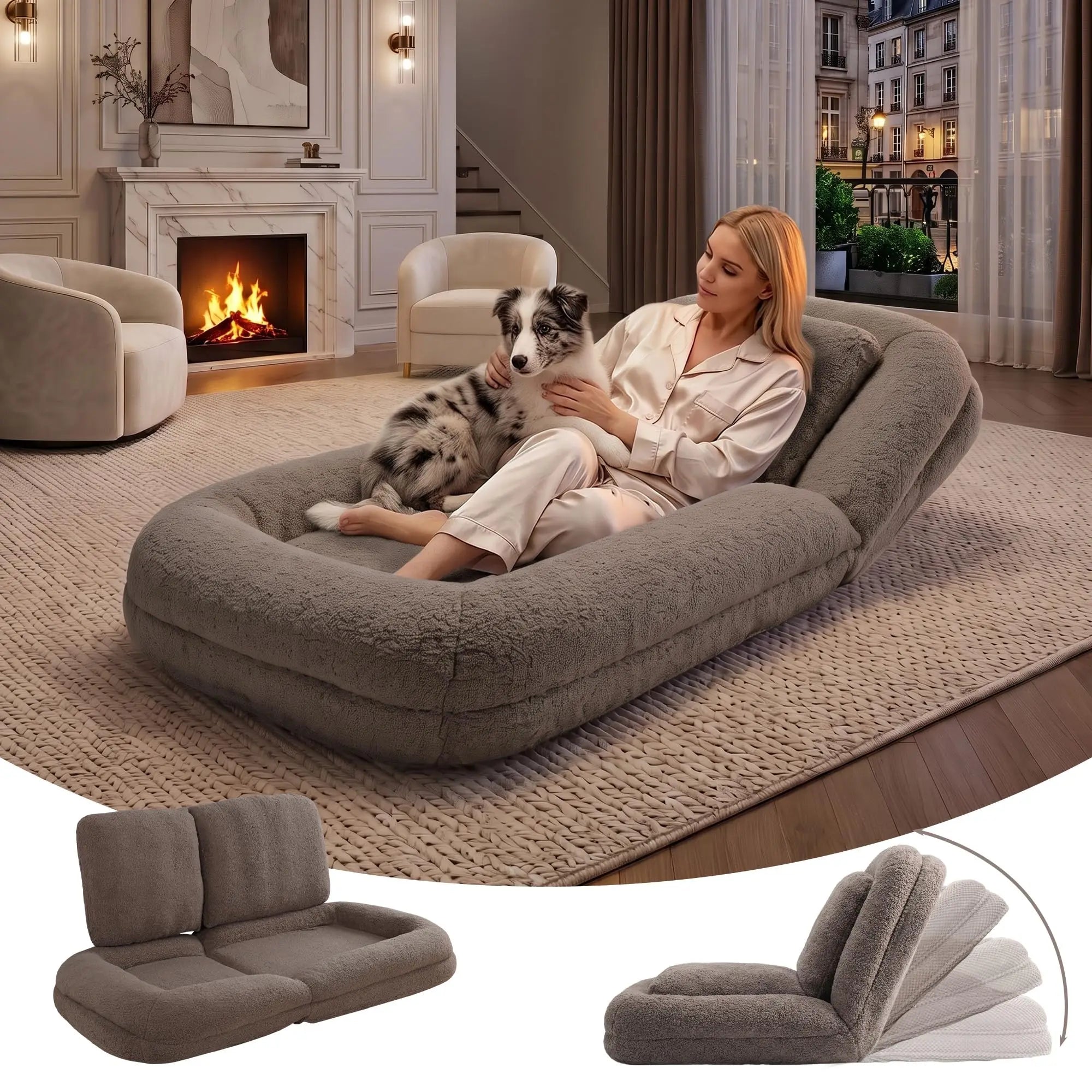 Adjustable Plush Floor Chair — 5-Position Reclining Lazy Sofa Bed