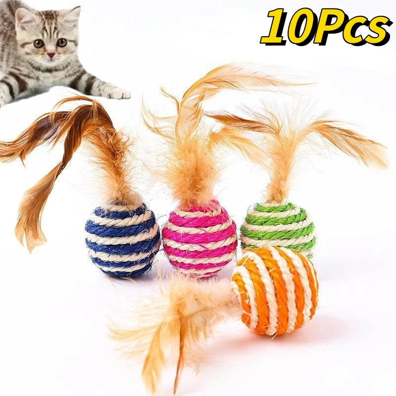 Sisal Feather Ball Cat Toy — Interactive Scratching & Play Ball
