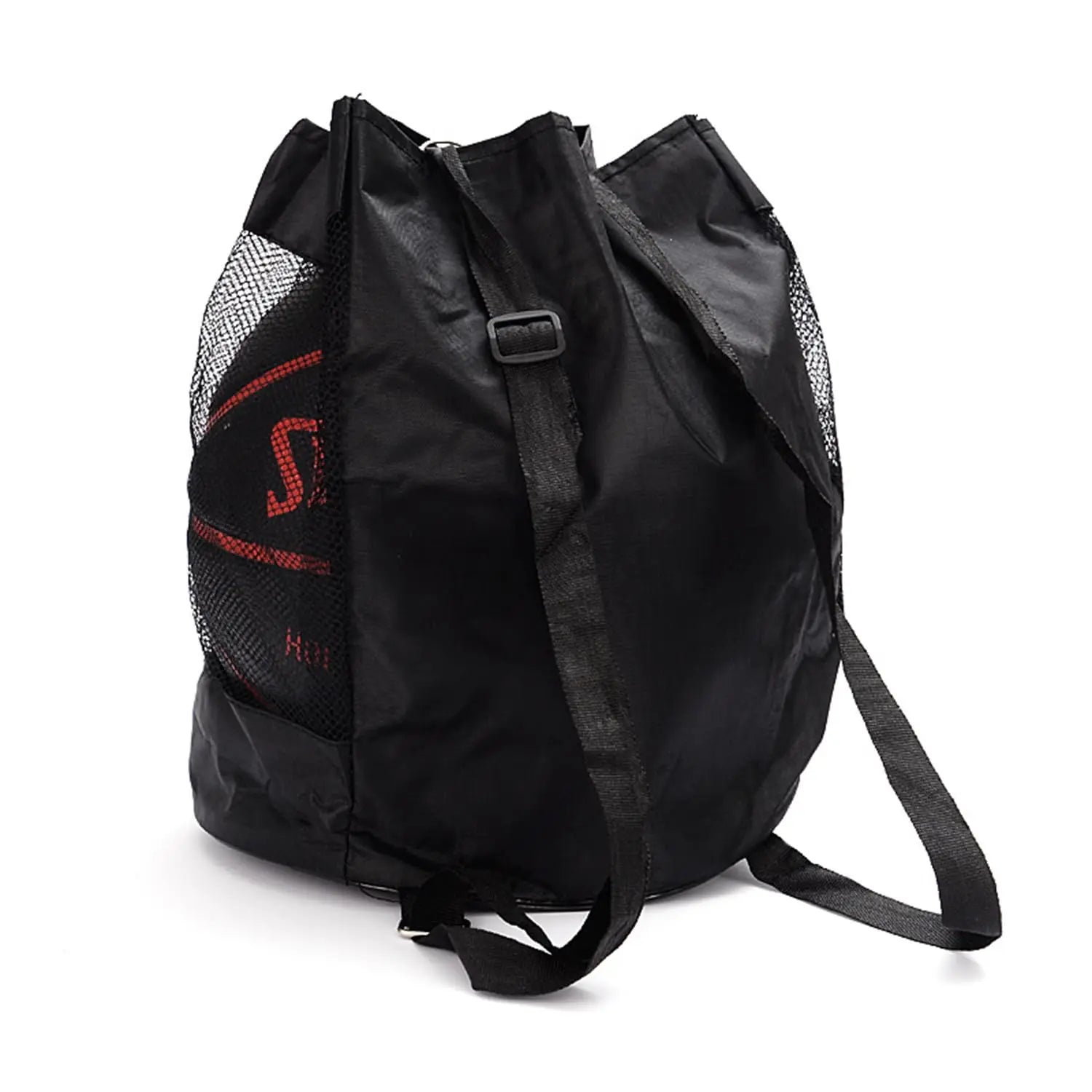 Drawstring Sports Ball Bag — Lightweight Mesh Storage Backpack, Black