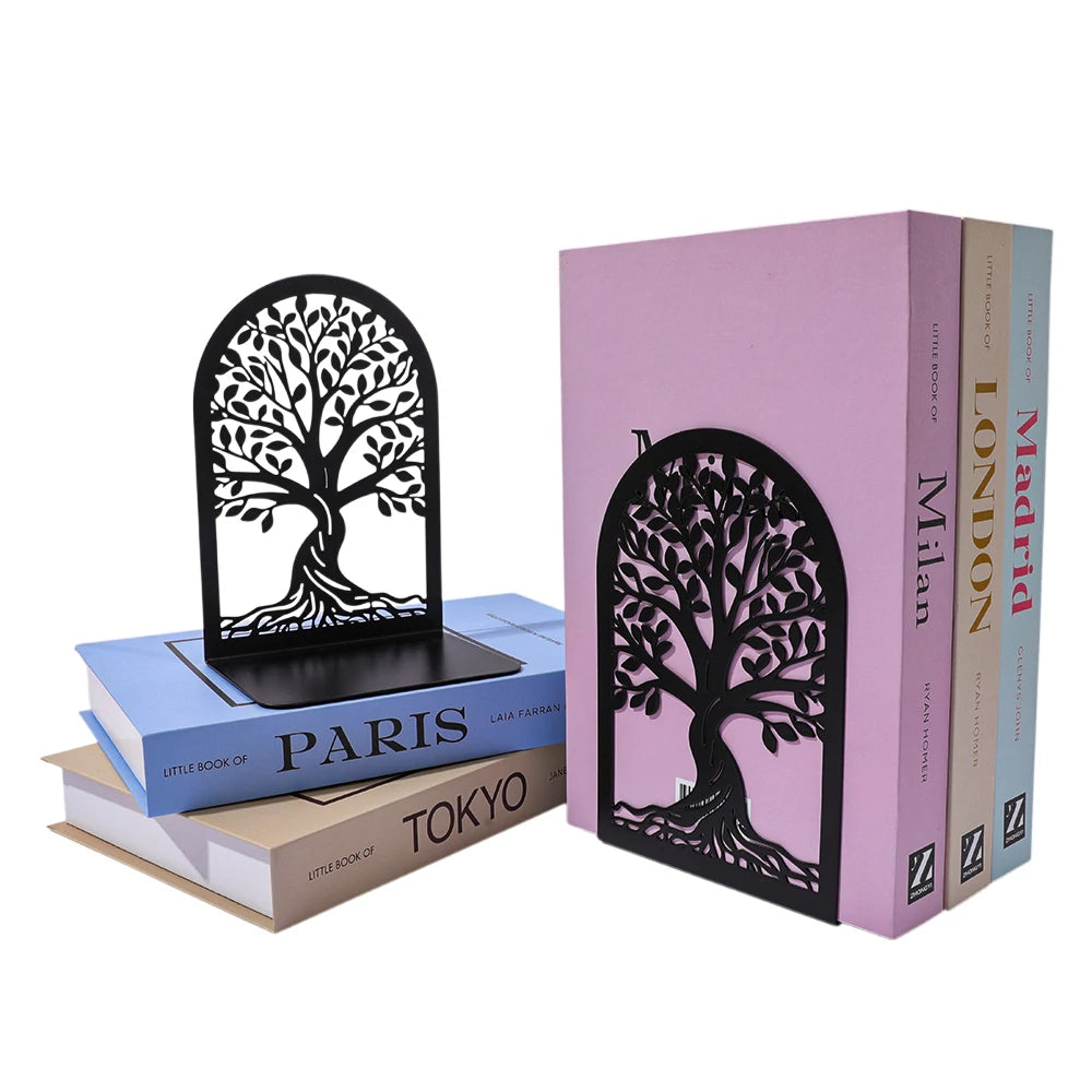 Tree of Life Metal Bookends — Decorative Desk Organizer for Office and Library