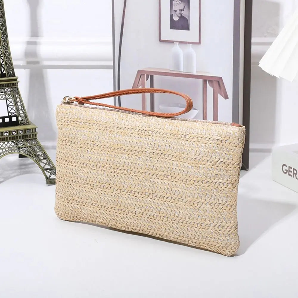 Woven Straw Wristlet Clutch — Stylish Bohemian Beach Bag & Wallet