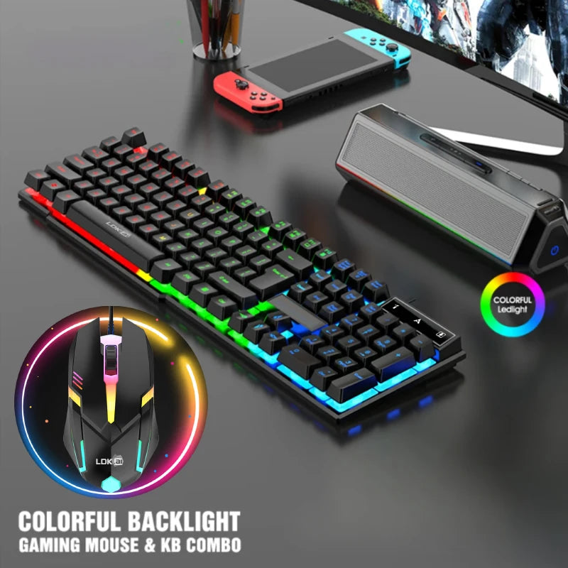 APAYADO Wired Keyboard and Mouse Combo — Colorful LED Backlit Gaming Set