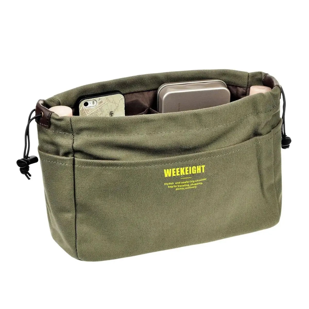 Canvas Drawstring Storage Bag — Multi-Pocket Portable Organizer