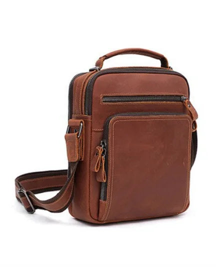 Men's Vintage Genuine Leather Crossbody Bag — Large Capacity Shoulder Messenger