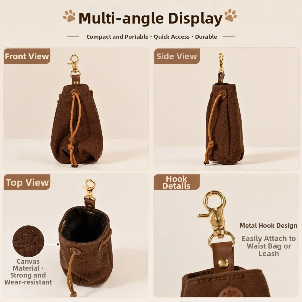 Portable Pet Snack Bag — Hands-Free Canvas Treat Pouch for Training