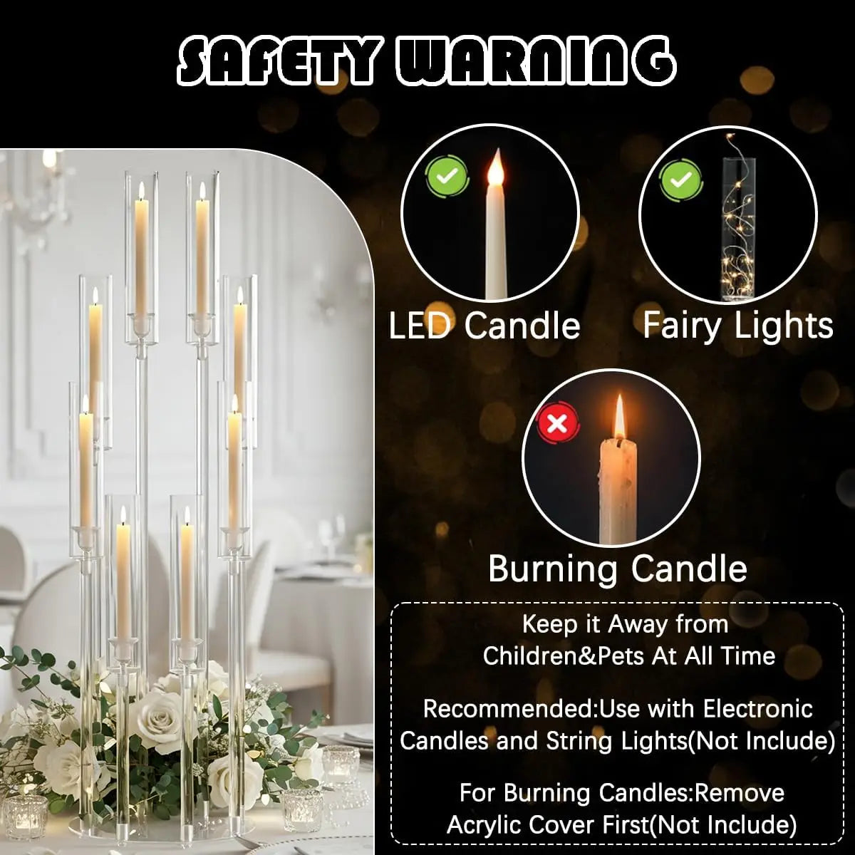 VINCIGANT Clear Acrylic 8-Arm Candelabra — Elegant Table Centerpiece for Events