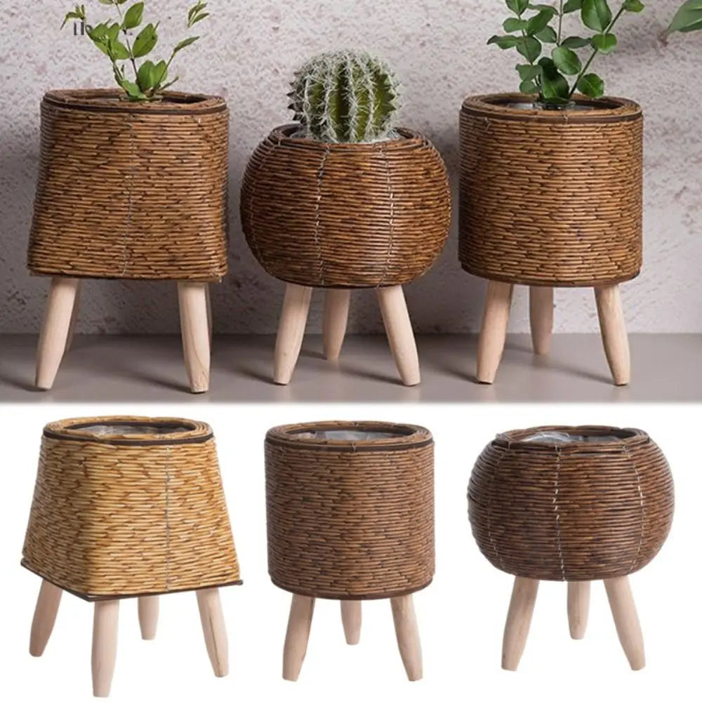 Rattan Woven Flower Pot — Decorative Plant Stand with Removable Legs