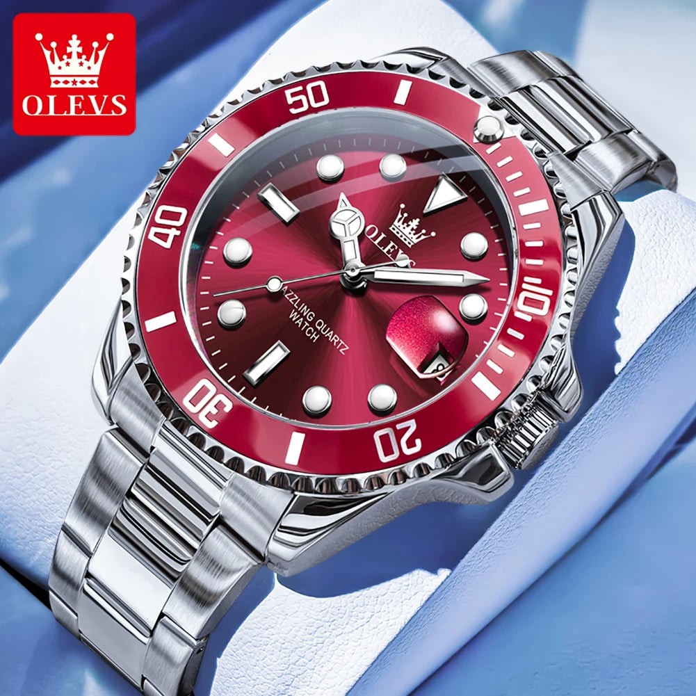 OLEVS 5885 Men's Quartz Watch — Stainless Steel Luxury Style with Auto Date