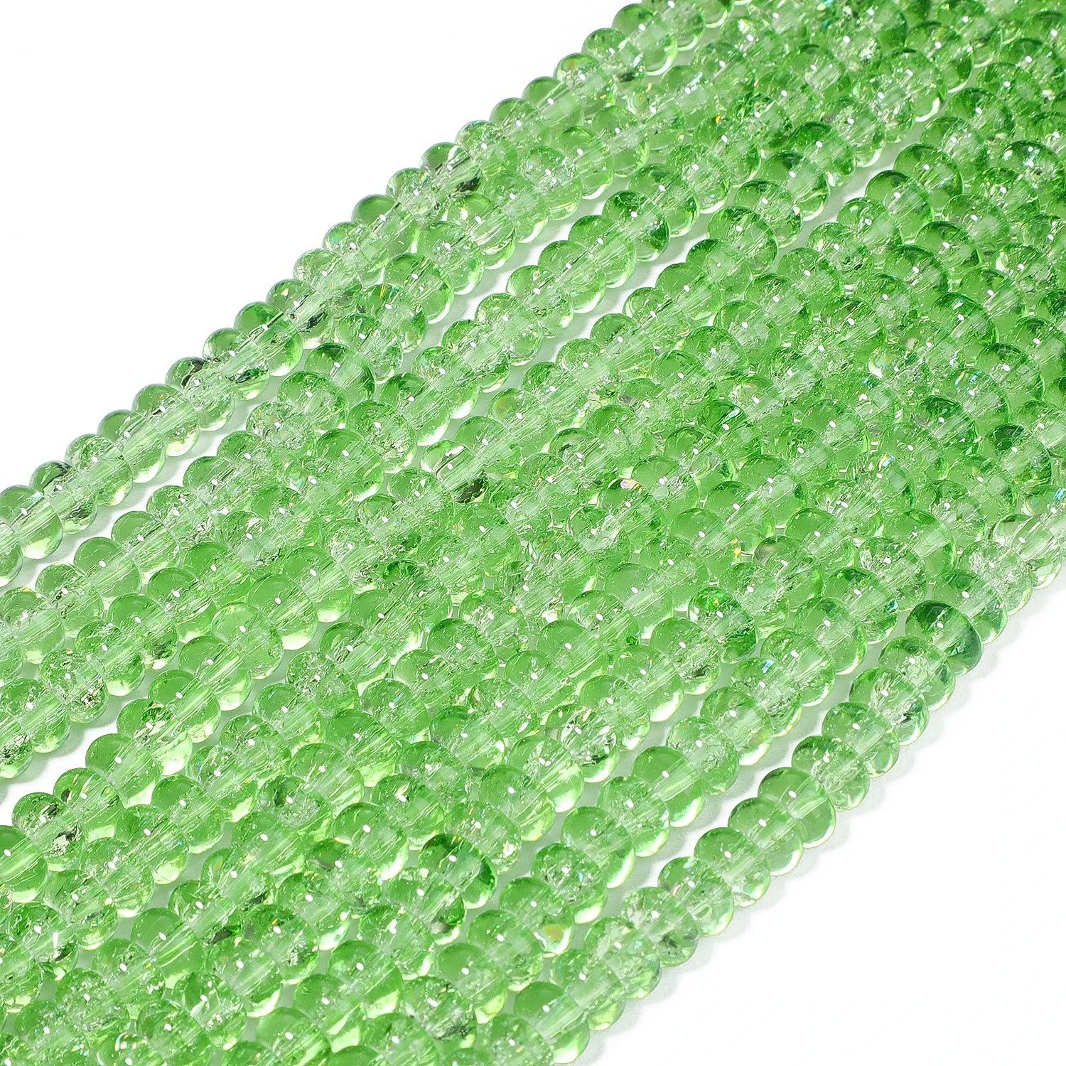 Clear Green Cracked Crystal Beads — Abacus Shape Rondelle Spacers for Jewelry Making