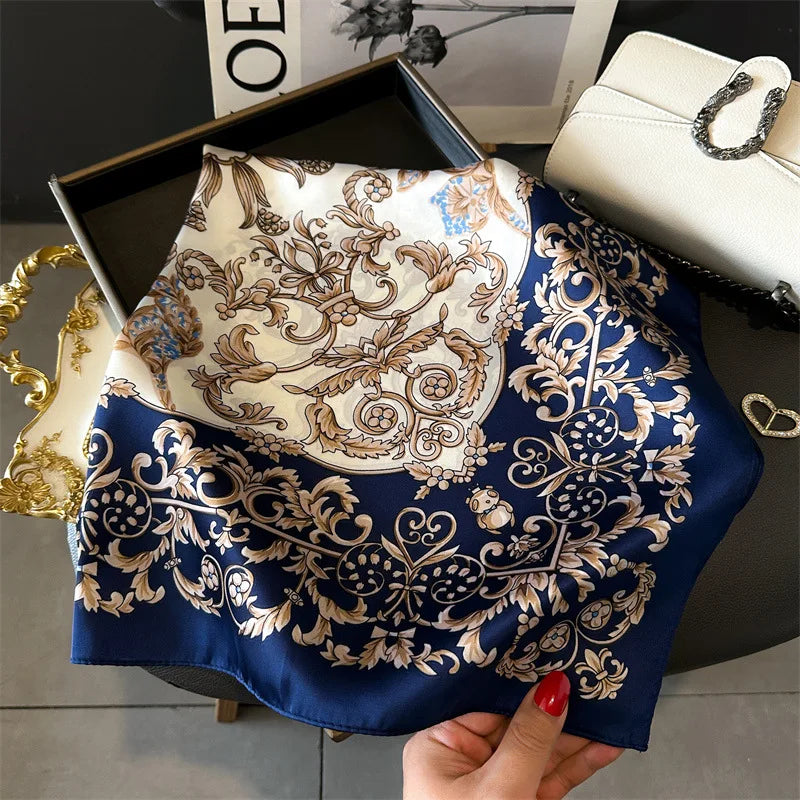 SENAIFEI Printed Silk Scarf — Luxury Square Shawl & Decorative Headband