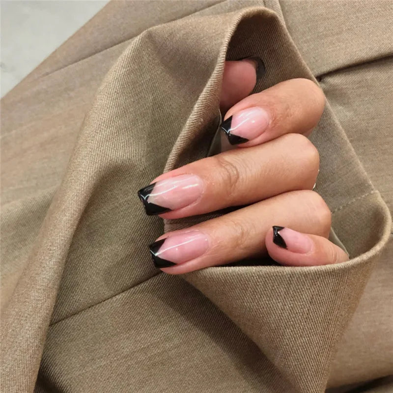 French Tip Press On Nails — Handmade Full Cover False Nail Set