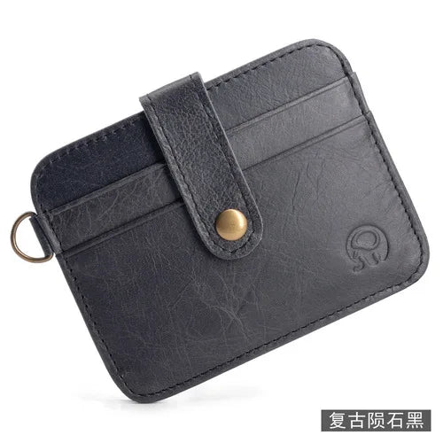 Men's Genuine Cow Leather Slim Wallet — Compact Card Holder & Coin Purse