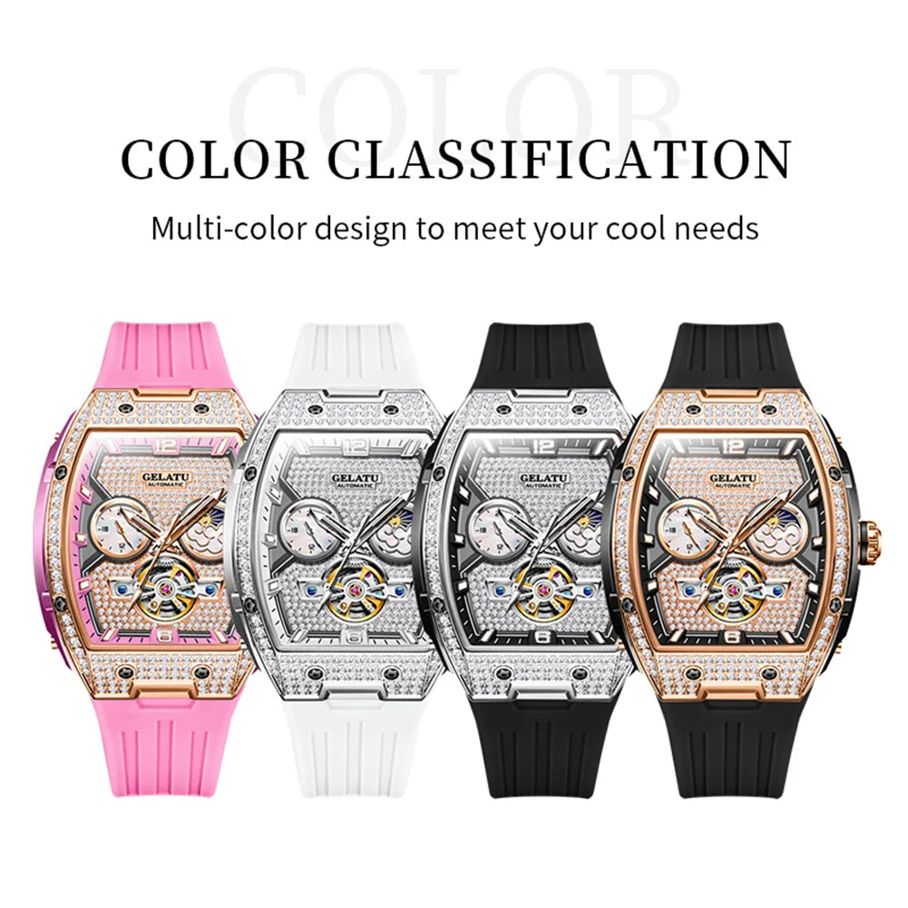 GELATU Luxury Ladies Watch — Automatic Mechanical Movement with Diamond Bezel