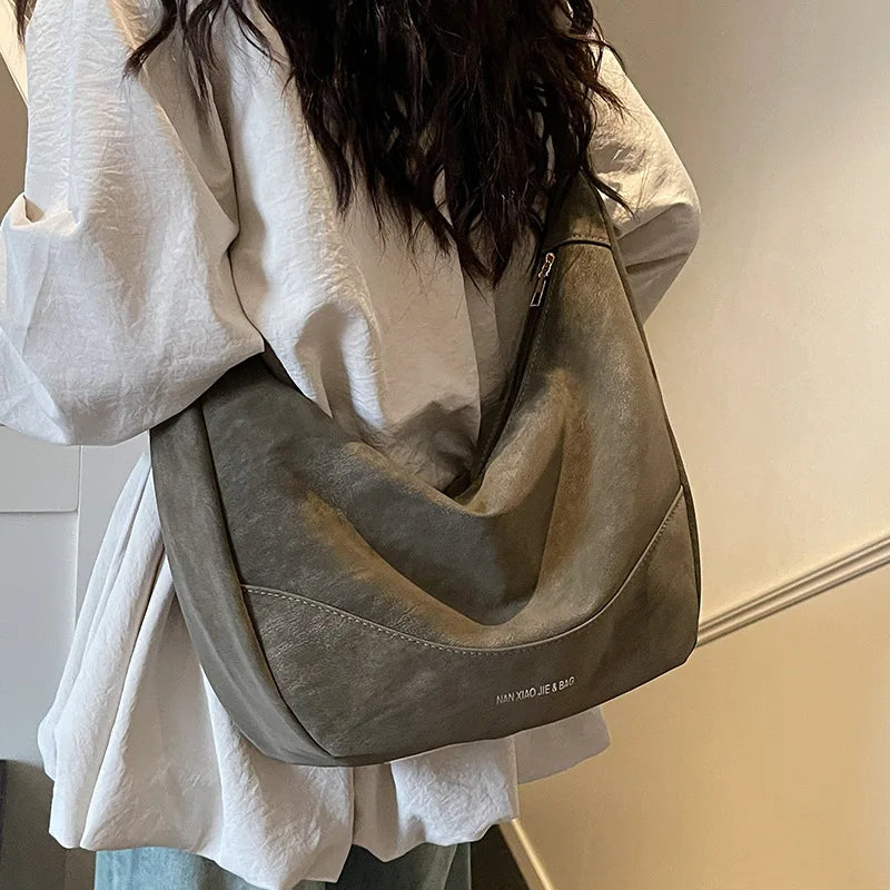 Large Capacity PU Leather Hobo Bag — Soft Crescent Shoulder & Crossbody Purse