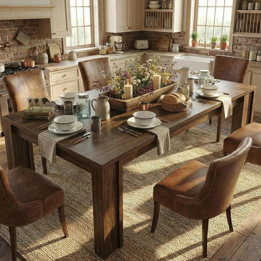 71" Rectangular Farmhouse Dining Table — Large Wooden Surface for 6-8 Guests