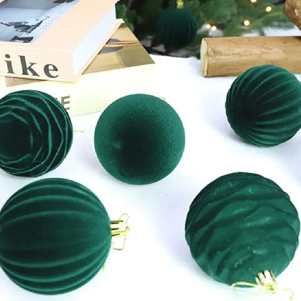 Flocked Velvet Christmas Ball Ornaments — 12-Piece Holiday Tree Decor Set