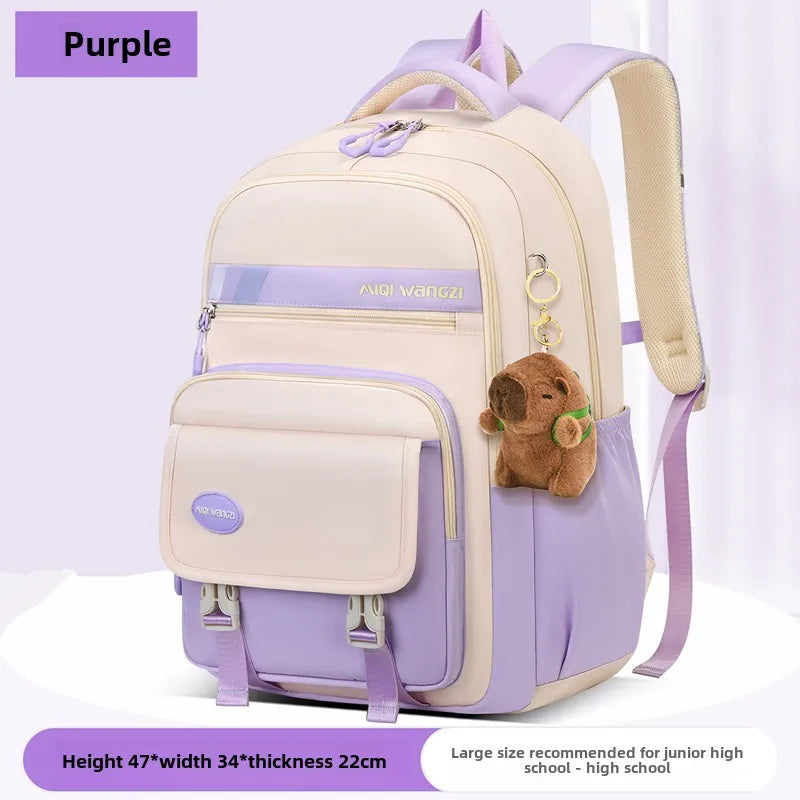 Kawaii Kids School Backpack — Waterproof Nylon Schoolbag with Cute Pendant