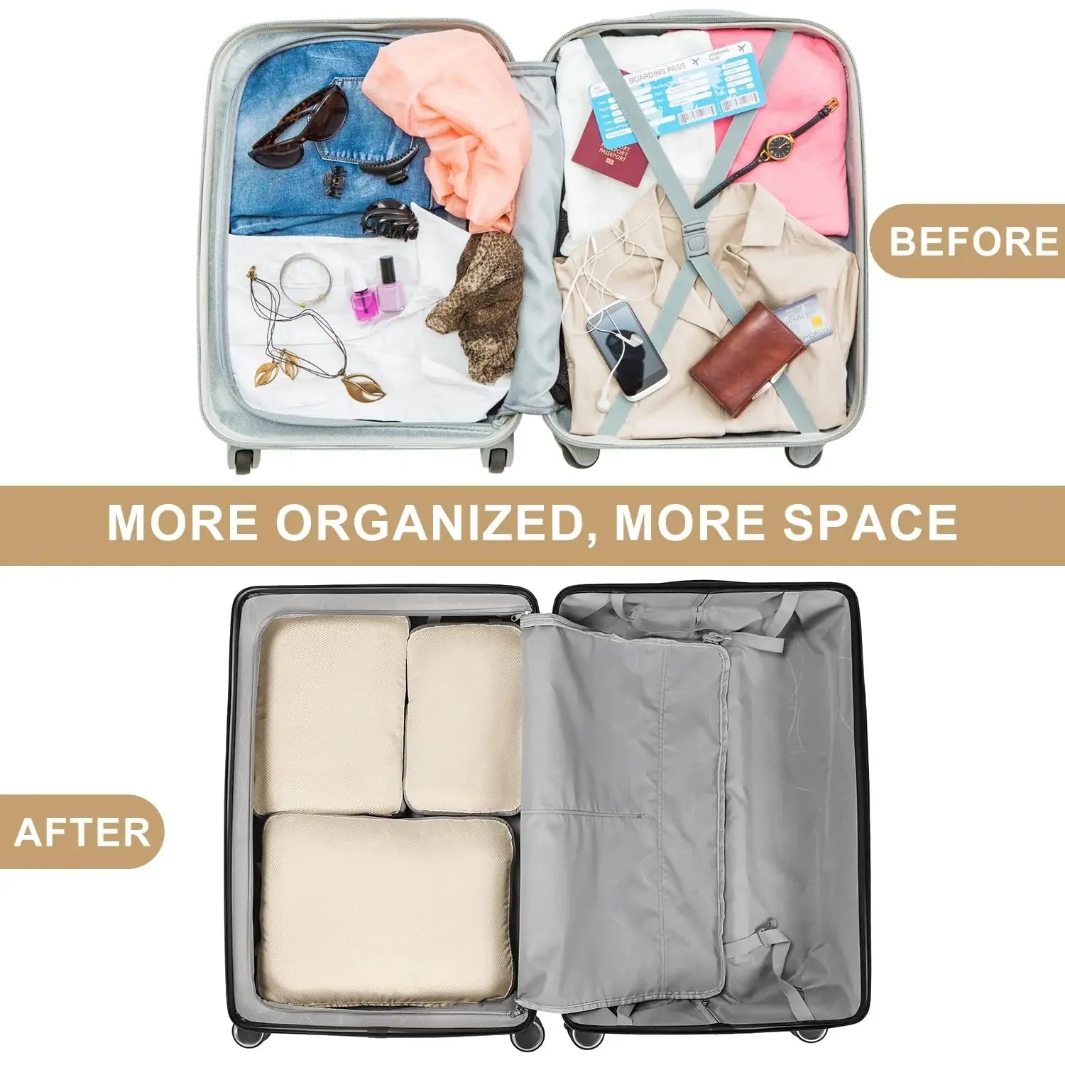 Travel Luggage Organizer Set — Compression Packing Cubes for Suitcases