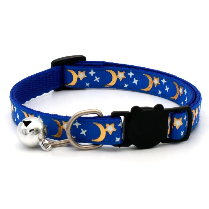 Adjustable Pet Collar with Bell — Colorful Paw Print Pattern for Cats and Small Dogs