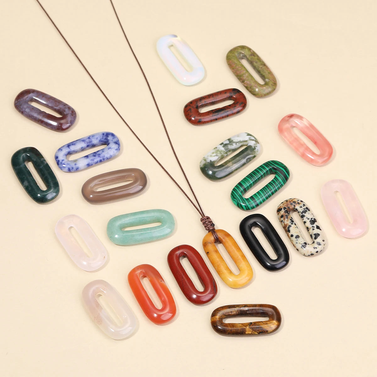 Natural Gemstone Circle Pendant — Ethnic Style Crystal Necklace