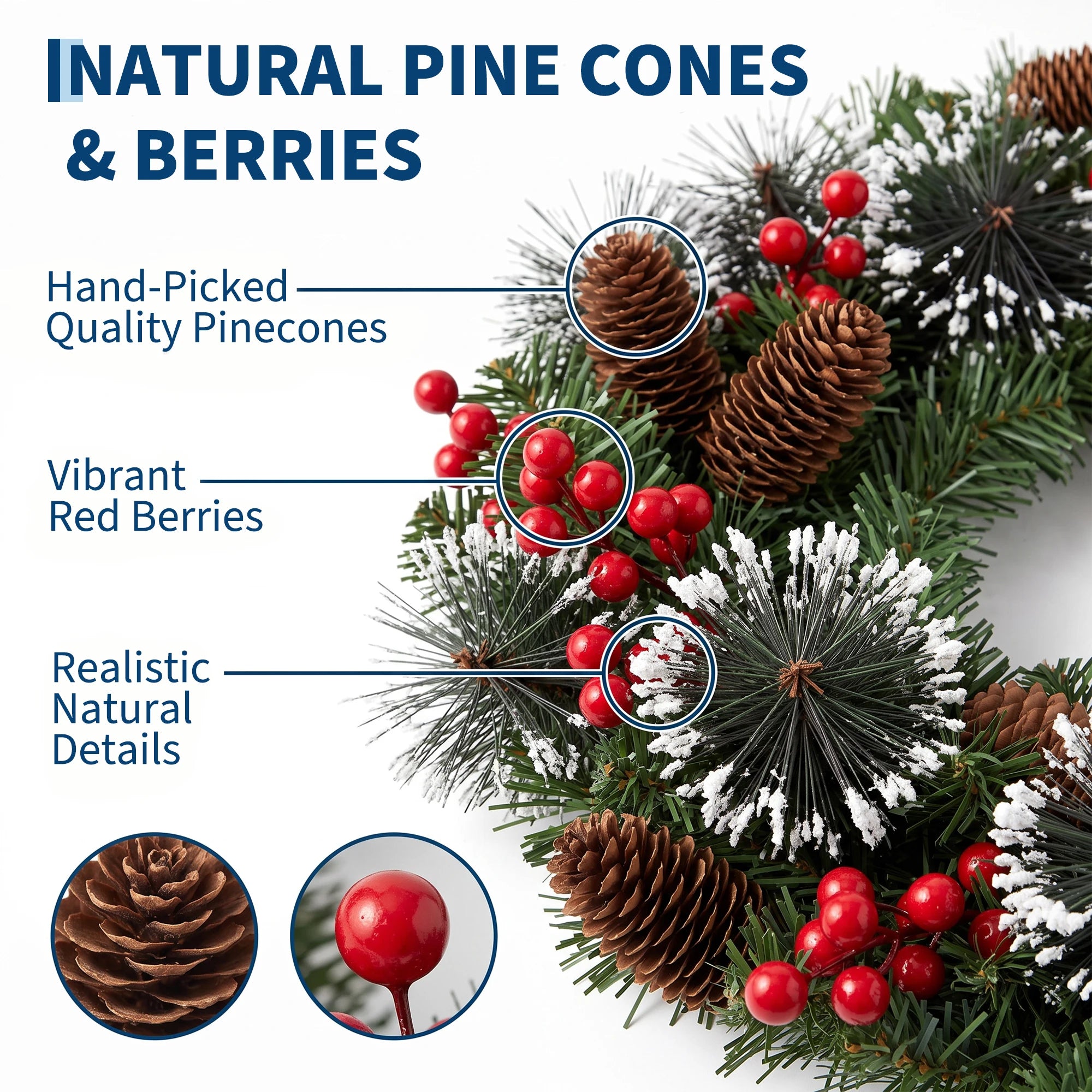 Illuminated Artificial Fir Christmas Wreath — Festive LED Decor with Berries and Pine Cones