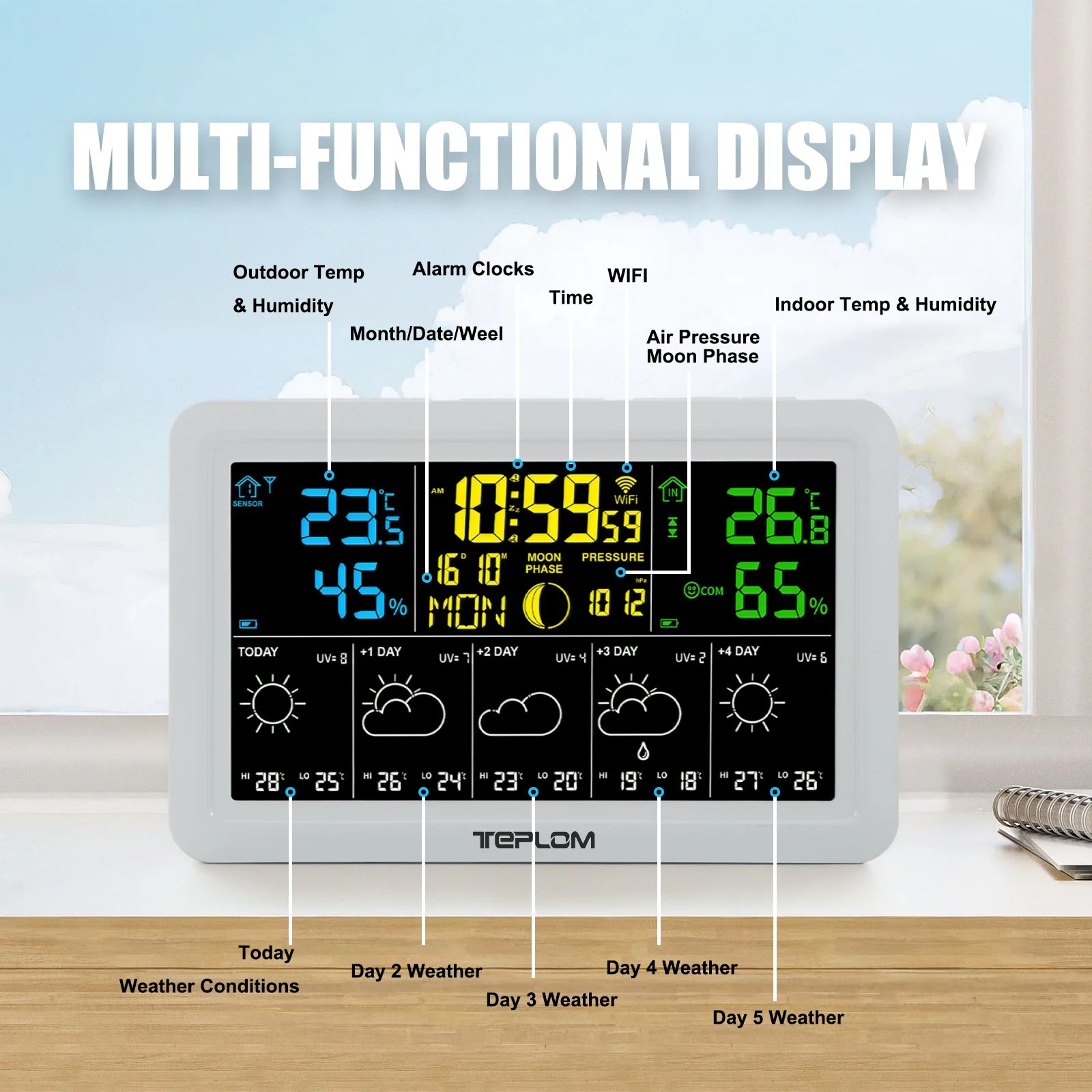 TEPLOM Wi-Fi Weather Station — Smart Indoor/Outdoor Thermometer with App