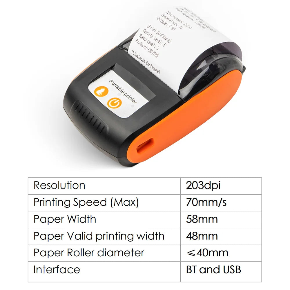 Mini Thermal Receipt Printer — Wireless Bluetooth & USB Mobile Printer