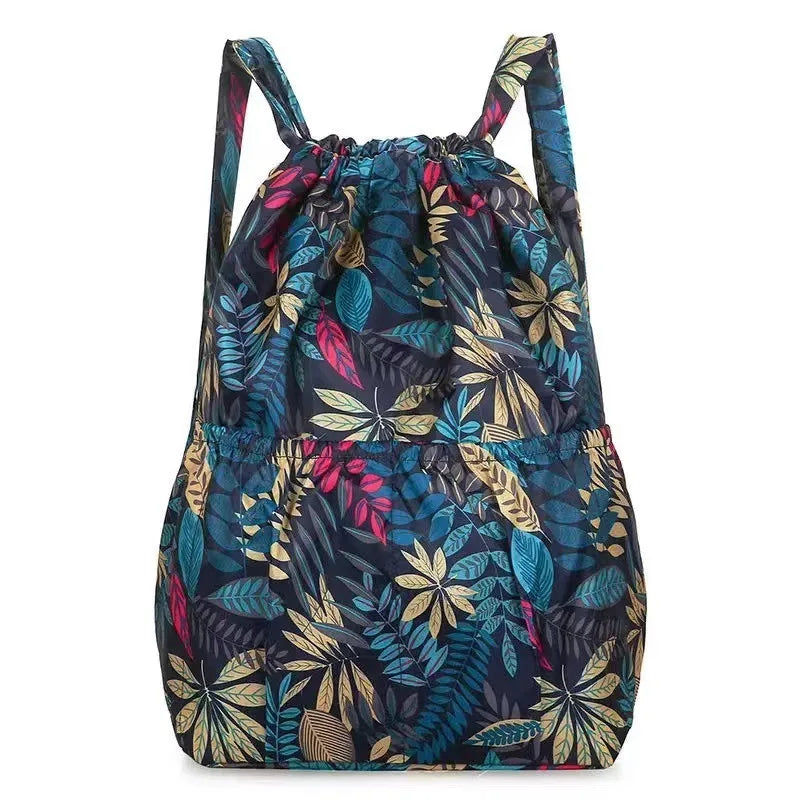 Large Capacity Drawstring Backpack — Waterproof Nylon Shoulder Bag