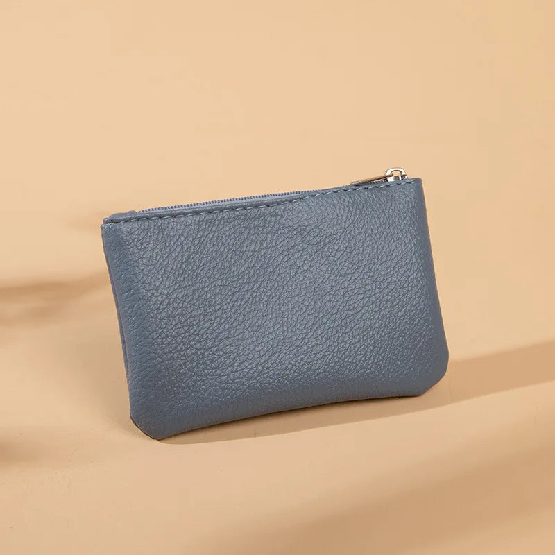 Retro Litchi Pattern Coin Purse — Compact PU Leather Zipper Pouch