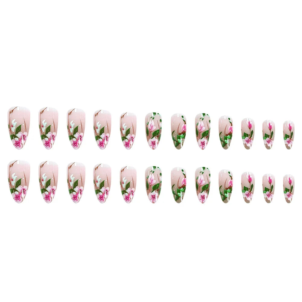 Short Almond Press On Nails — 3D Flower Design Acrylic Set