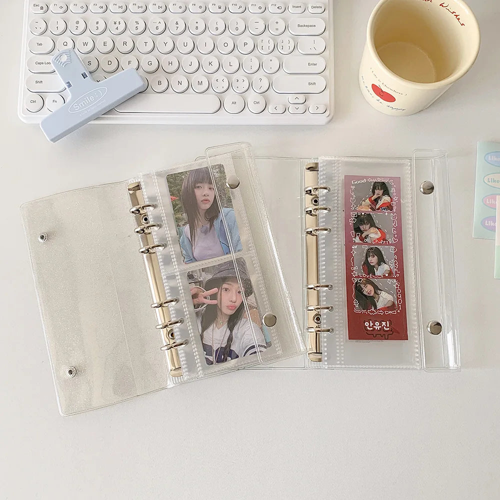 HarPaper Glitter Photo Booth Album — Clear A6 Binder for 2x6 Inch Photo Strips