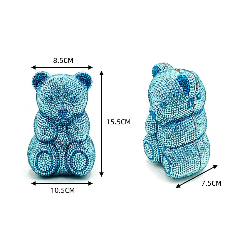 Crystal Teddy Bear Evening Clutch — Elegant Bridal Party Purse