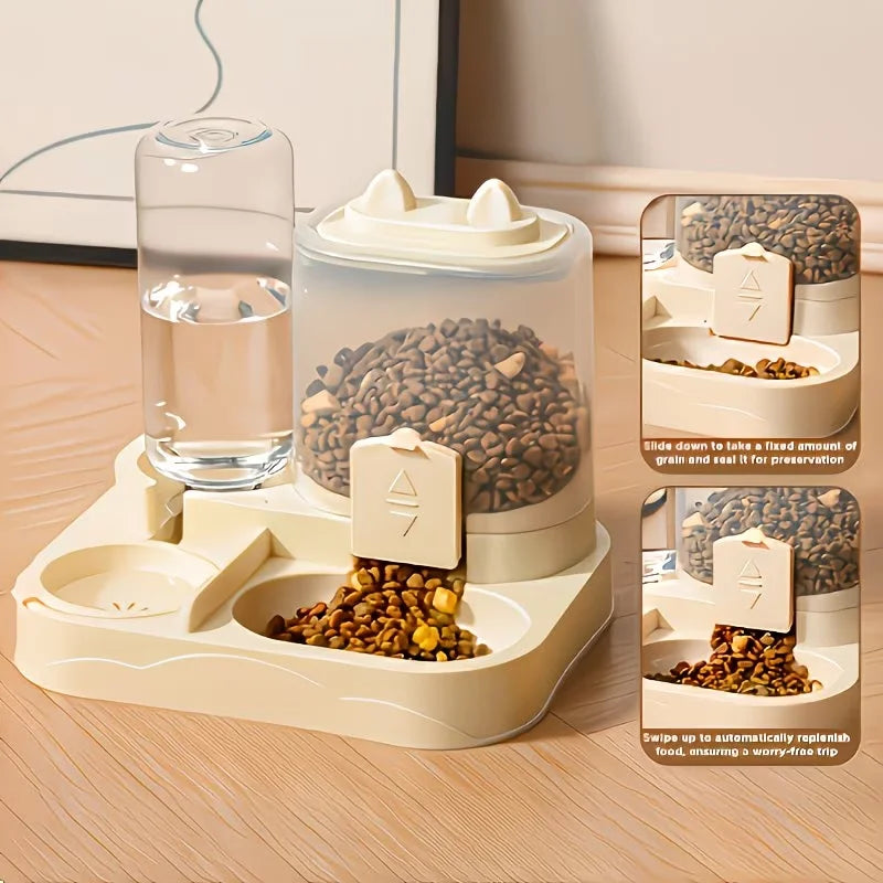 2-in-1 Pet Feeder and Water Dispenser — Dry and Wet Food Separation