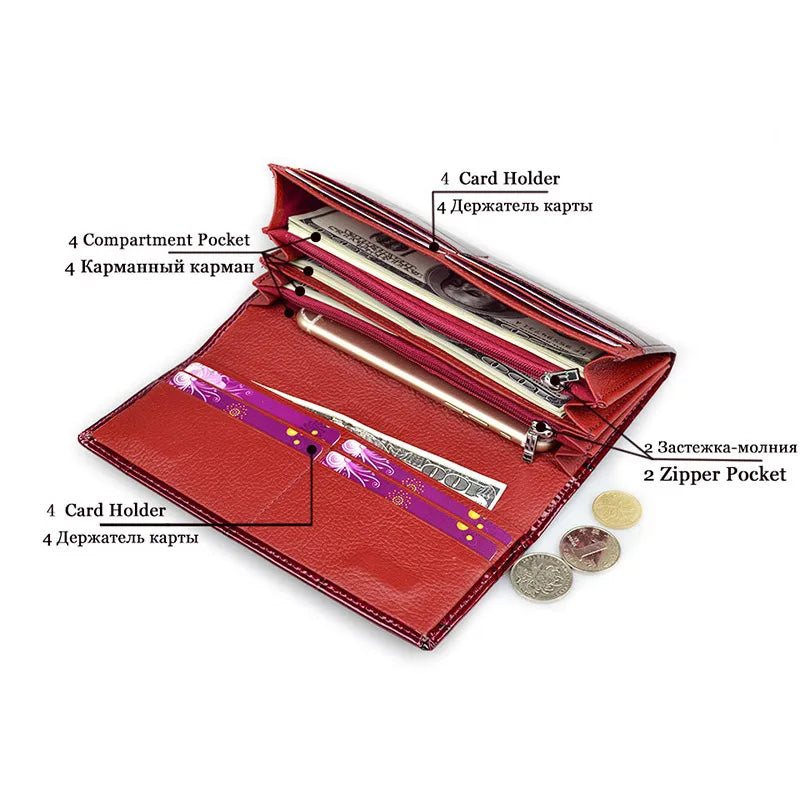 Wishehappy Genuine Leather Stone Pattern Wallet — Luxury Long Organizer