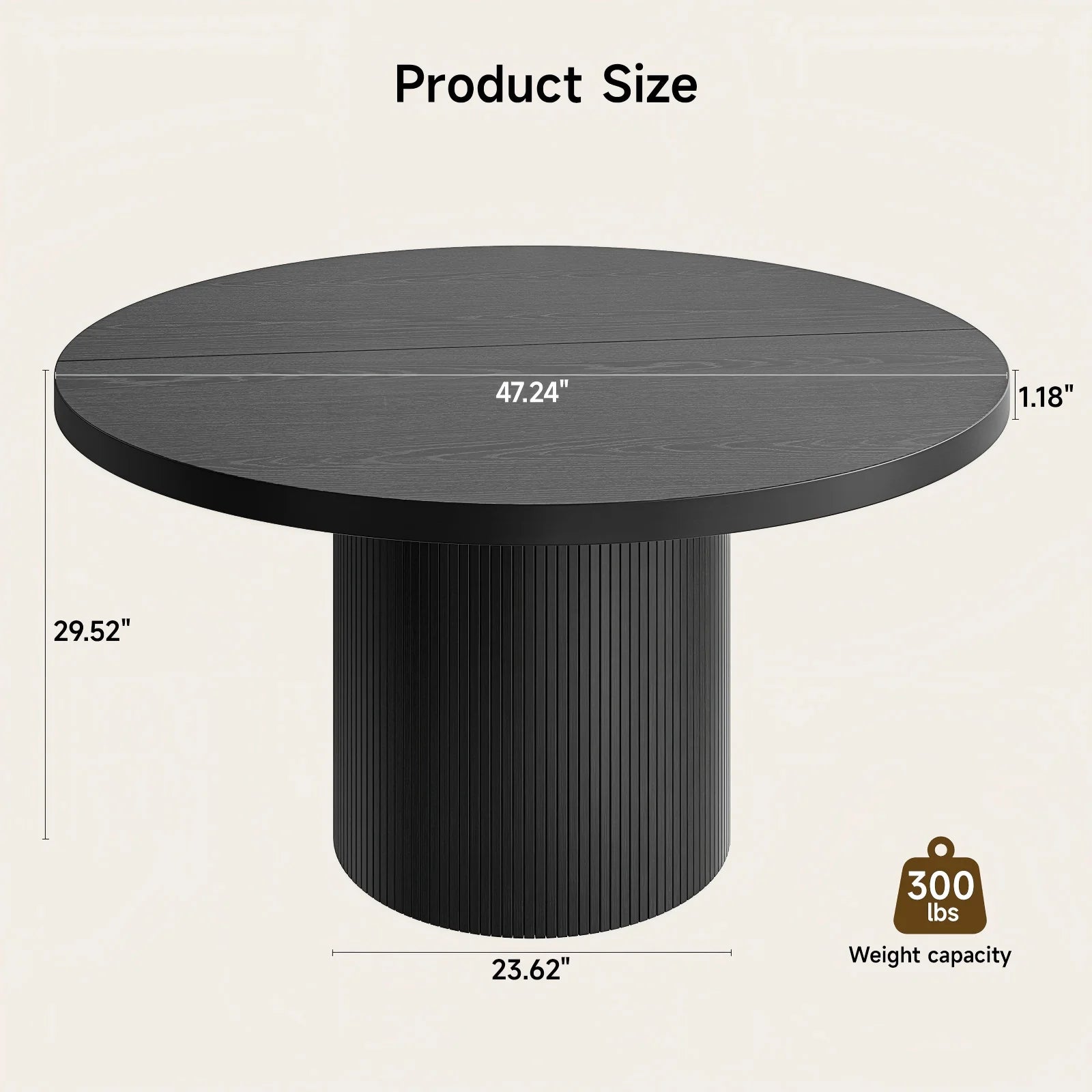 ONBRILL Round Fluted Dining Table — Modern 47 Inch Wood Kitchen Table