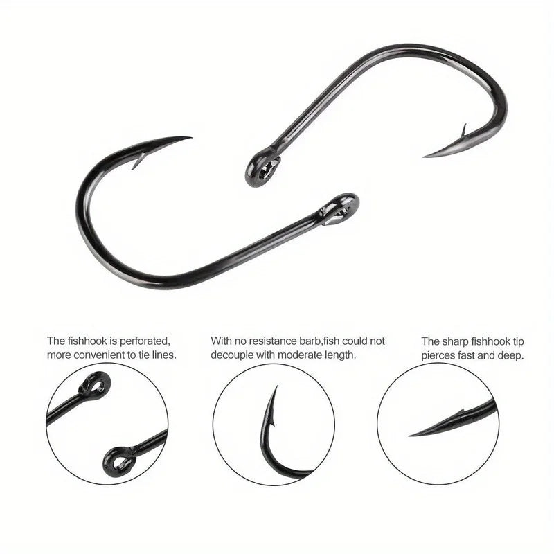High Carbon Steel Fish Hooks — 100 Piece Set in Storage Box
