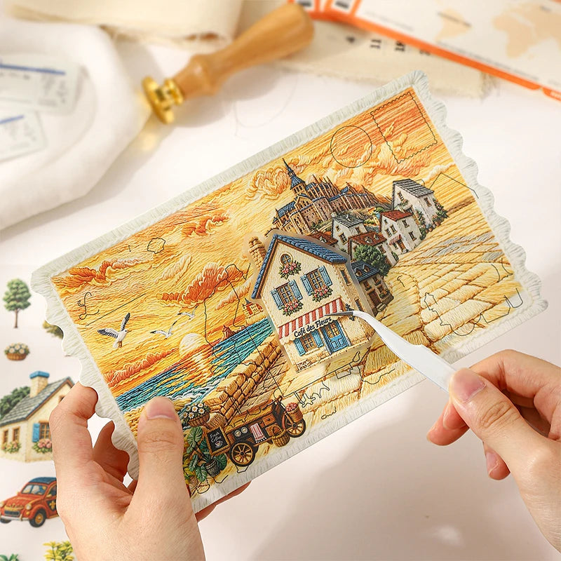 Cartoon Travel Scene Stickers — Reusable PET Decals for DIY Crafts