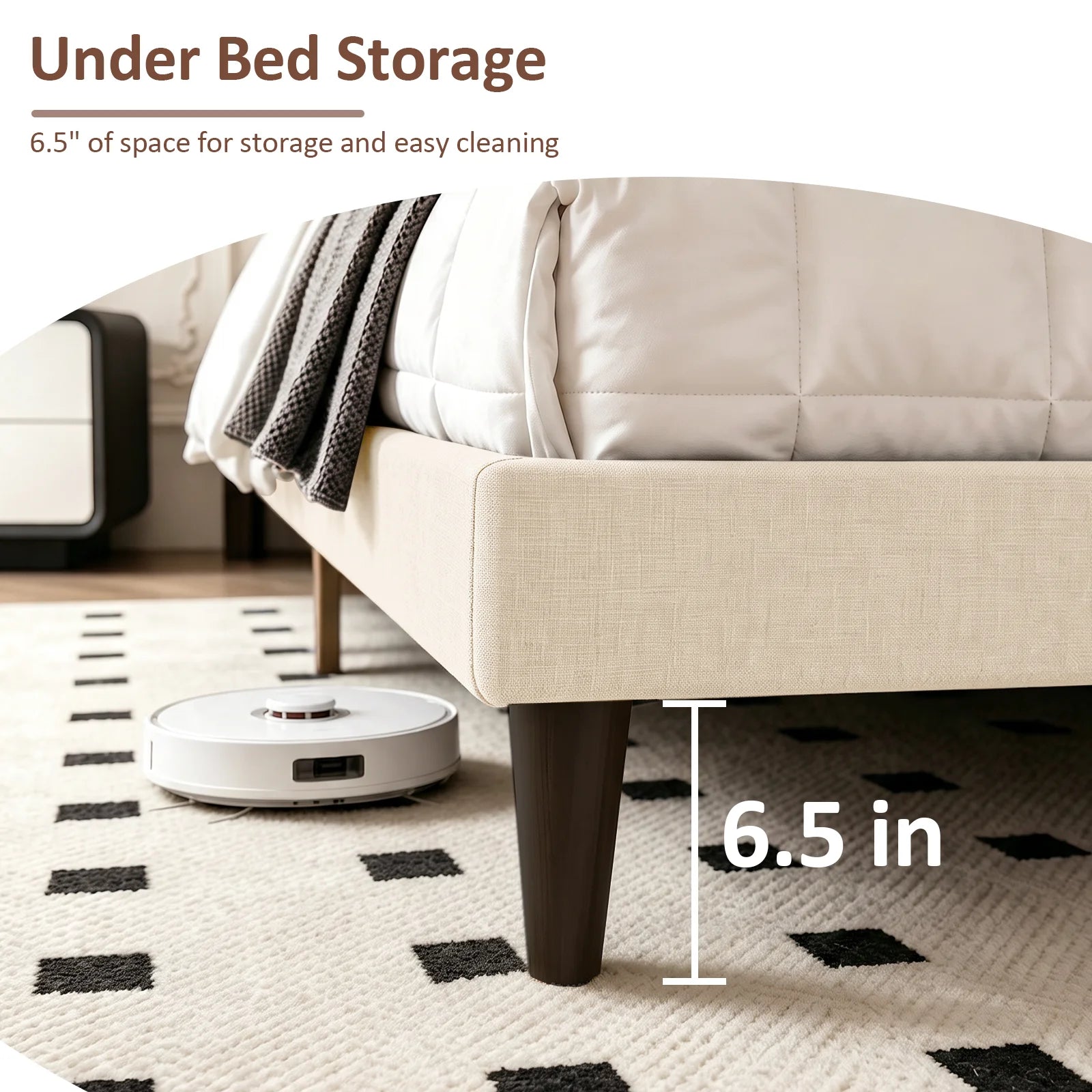 Sismplly Wingback Upholstered Platform Bed Frame — Tufted Linen Headboard